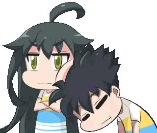 A Boy And A Girl Are Standing Next To Each Other And The Girl Has Her Hand On The Boy 'S Head Sticker
