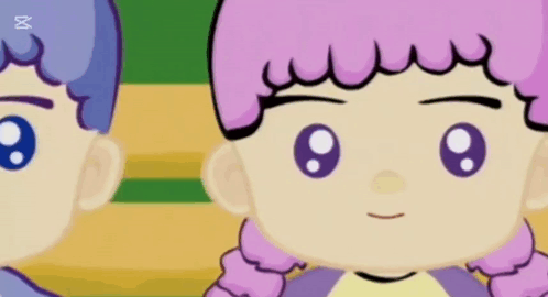 A Boy And A Girl Are Standing Next To Each Other And The Girl Has Pink Hair GIF