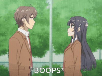 A Boy And A Girl Are Standing Next To Each Other And The Girl Is Saying " Boops " GIF