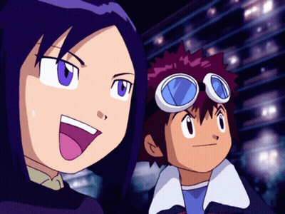 A Boy And A Girl Are Standing Next To Each Other In A Cartoon GIF