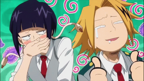 A Boy And A Girl Are Standing Next To Each Other In A Cartoon . GIF