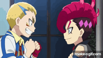 A Boy And A Girl Are Standing Next To Each Other In A Cartoon . GIF