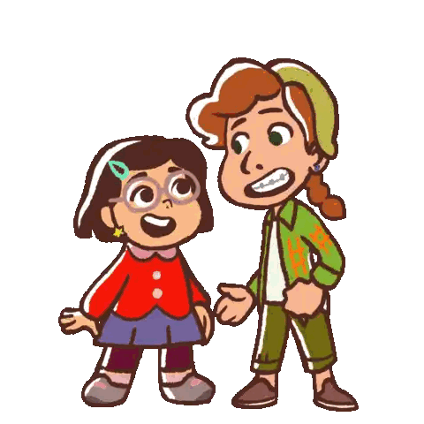 A Boy And A Girl Are Standing Next To Each Other In A Cartoon Sticker