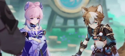 A Boy And A Girl Are Standing Next To Each Other In A Video Game And Talking To Each Other . GIF