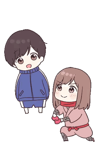 A Boy And A Girl Are Standing Next To Each Other In Front Of A Heart Shaped Pillow Sticker