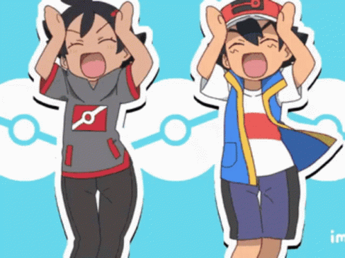 Boy And Girl Standing With Hands On Heads GIF
