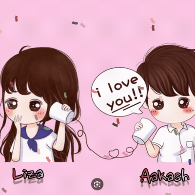 A Boy And A Girl Are Talking To Each Other With A Speech Bubble Saying I Love You GIF