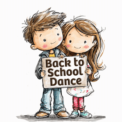 A Boy And A Girl Hold A Sign That Says Back To School Junce GIF