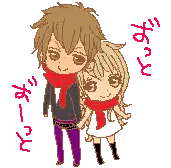 A Boy And A Girl Standing Next To Each Other With Hearts Around Them Sticker