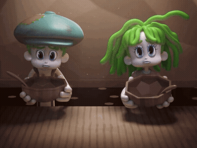 A Boy And A Girl With Green Hair Holding Bowls Of Food GIF
