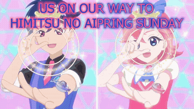 A Boy And A Girl With The Words Us On Our Way To Himitsu No Aiprin Sunday GIF