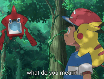 A Boy And A Pikachu Are Looking At A Red Pokemon With The Words What Do You Mean Written Below Them GIF