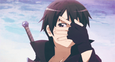 A Boy Covering His Face With His Hand And Holding A Sword GIF