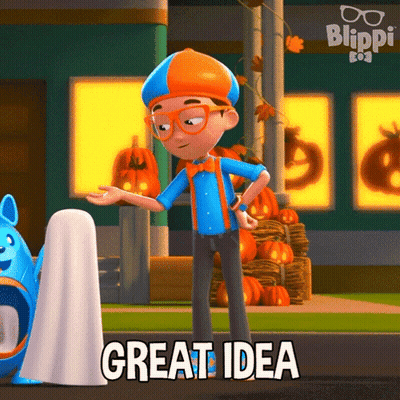 A Boy From Blippi Is Standing Next To A Ghost And Says Great Idea GIF