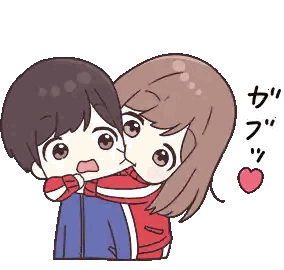 A Boy In A Blue Jacket And A Girl In A Red Jacket Are Standing Next To Each Other Sticker