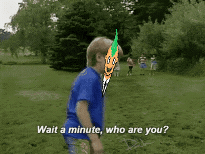 A Boy In A Blue Shirt Is Standing In A Grassy Field With The Words Wait A Minute Who Are You On The Bottom GIF