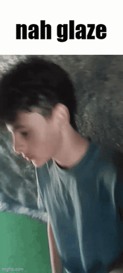A Boy In A Blue Shirt Is Standing In Front Of A Green Background With The Words Nah Glaze On It GIF