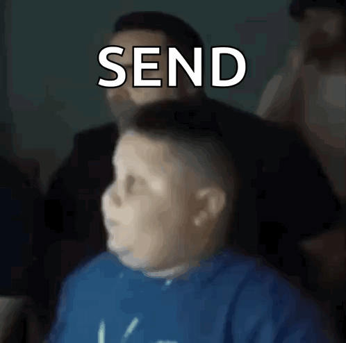 A Boy In A Blue Shirt Says Send In Front Of A Group Of People GIF