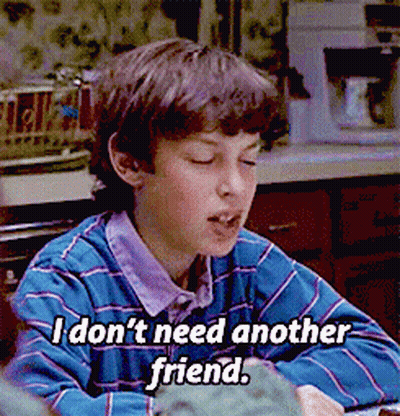 A Boy In A Blue Striped Shirt Says I Don T Need Another Friend GIF