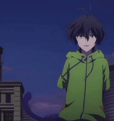 A Boy In A Green Hoodie Is Standing In Front Of A Blue Sky GIF