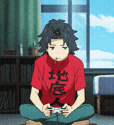 A Boy In A Red Shirt Is Sitting On The Floor Playing A Game GIF