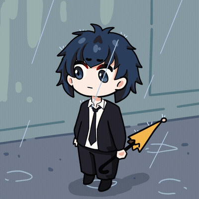 A Boy In A Suit And Tie Is Holding An Umbrella GIF