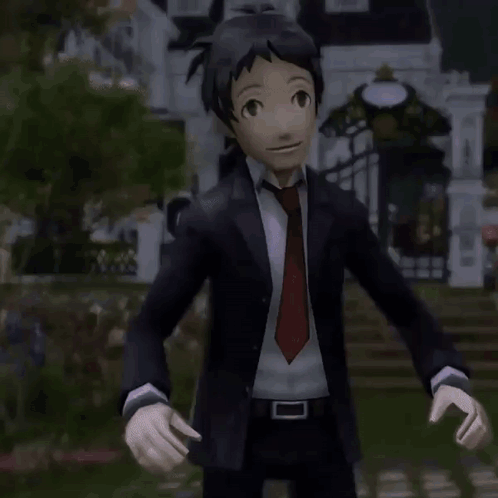 A Boy In A Suit And Tie Is Making A Heart Shape With His Hands . GIF