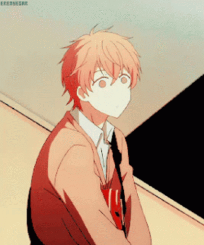 A Boy In A Sweater And Tie Is Looking Out A Window . GIF