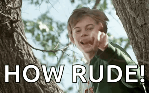 A Boy In A Tree Giving The Middle Finger With The Words How Rude Behind Him GIF