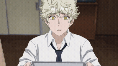 A Boy In A White Shirt And Tie Is Holding A Tray GIF