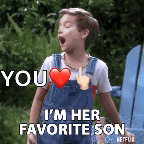A Boy In Overalls Says " You I 'M Her Favorite Son " In A Netflix Ad GIF