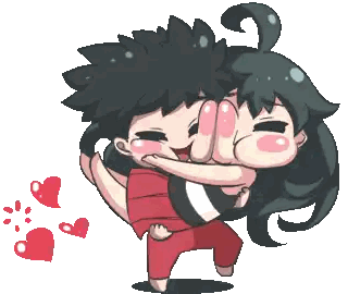 A Boy Is Carrying A Girl In His Arms With Hearts Behind Them Sticker