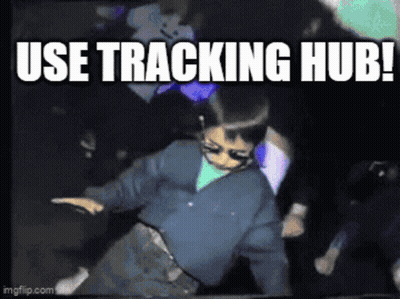 A Boy Is Dancing With The Words Use Tracking Hub Written Above Him GIF