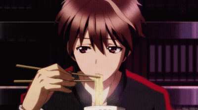 A Boy Is Eating Noodles With Chopsticks And The Word Bellowen Is On The Bottom Right GIF