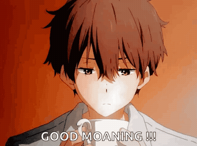 A Boy Is Holding A Cup Of Coffee And Says Good Moaning !!! GIF
