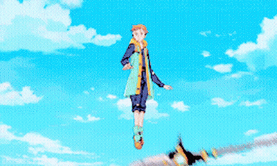 A Boy Is Holding A Spear In The Air Against A Blue Sky GIF