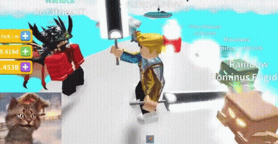 A Boy Is Holding A Sword In A Video Game While Another Boy Is Holding A Hammer . GIF