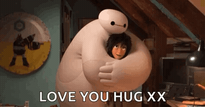 A Boy Is Hugging A Big Hero 6 Character In A Room . GIF