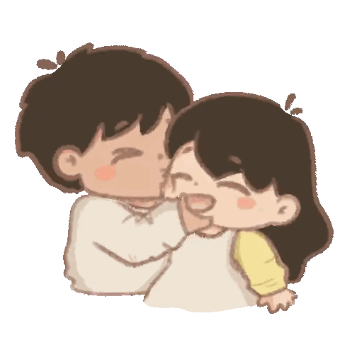 A Boy Is Kissing A Girl On The Cheek While The Girl Is Smiling GIF