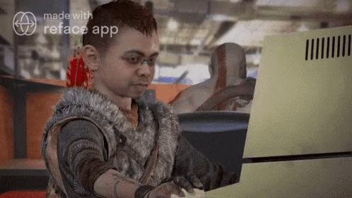 A Boy Is Playing A Video Game With The Words Made With Reface App On The Bottom GIF