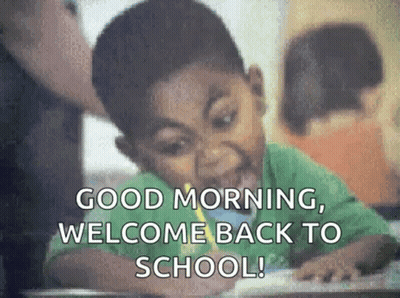 A Boy Is Sitting At A Desk With A Pencil In His Mouth And The Words `` Good Morning , Welcome Back To School '' GIF