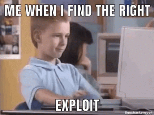 A Boy Is Sitting In Front Of A Computer With The Words `` Me When I Find The Right Exploit '' . GIF