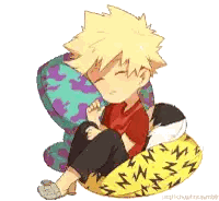 A Boy Is Sitting On A Yellow Pillow With A Purple Pillow Behind Him . Sticker
