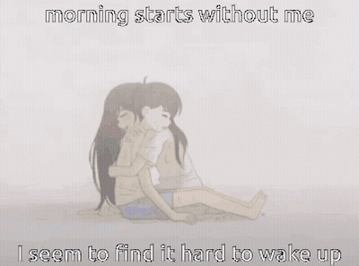 A Boy Is Sitting On The Ground With The Words Morning Starts Without Me I Seem To Find It Hard To Wake Up Below Him GIF