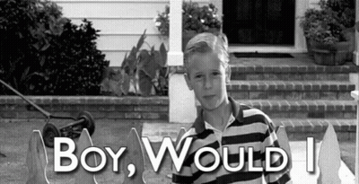 A Boy Is Standing In Front Of A House With The Words Boy Would I GIF