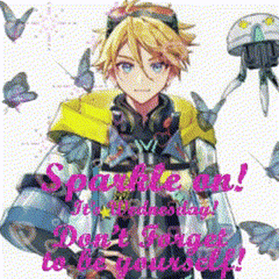 A Boy Is Surrounded By Butterflies And The Words " Sparkle On " Are Above Him GIF