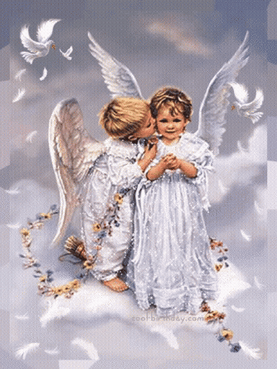 A Boy Kisses A Girl On The Forehead In A Painting From Cool-Birthday.com GIF