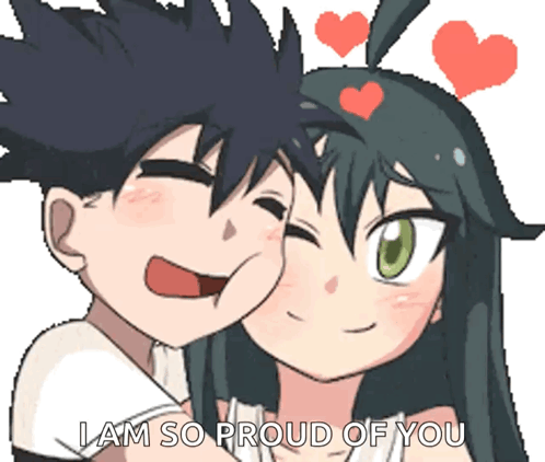 A Boy Kissing A Girl On The Cheek With The Words I Am So Proud Of You Behind Them GIF