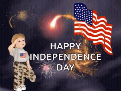 A Boy Salutes In Front Of An American Flag With The Words Happy Independence Day Below Him GIF