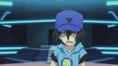 A Boy Wearing A Blue Hat With A Triangle On It GIF